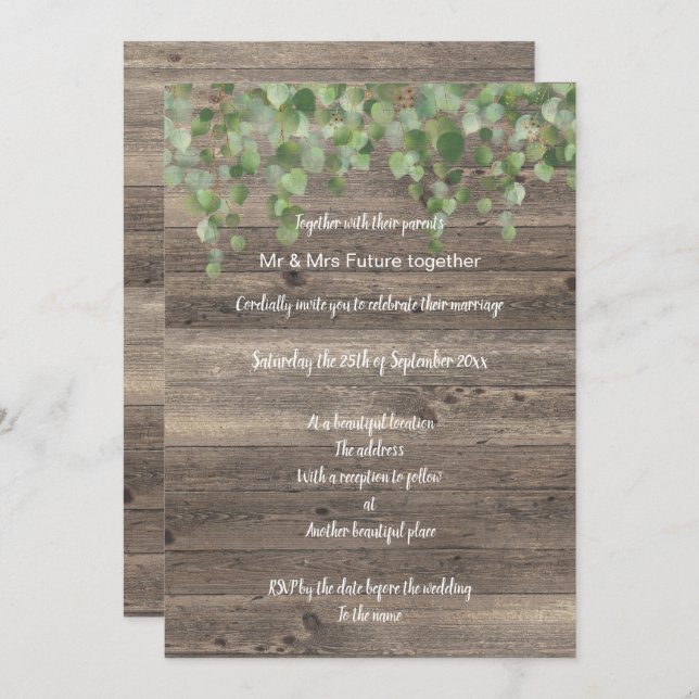 RUSTIC EUCALYPTUS WATERFALL WEDDING INVITATION (Front/Back)