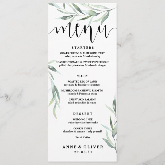 Rustic Eucalyptus Wedding Menu Card (Front)