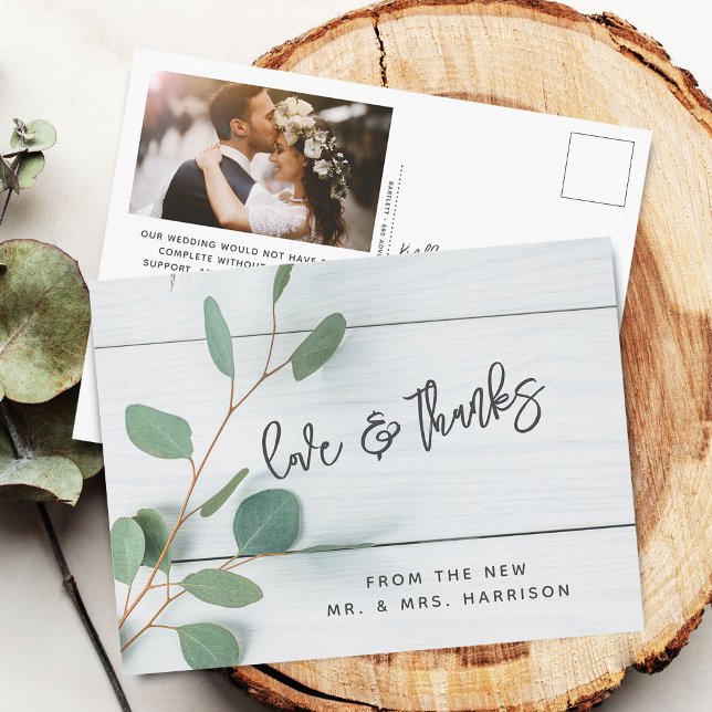 Rustic Eucalyptus Wedding Photo Thank You Postcard (Rustic Eucalyptus Wedding Photo Thank You Postcard)