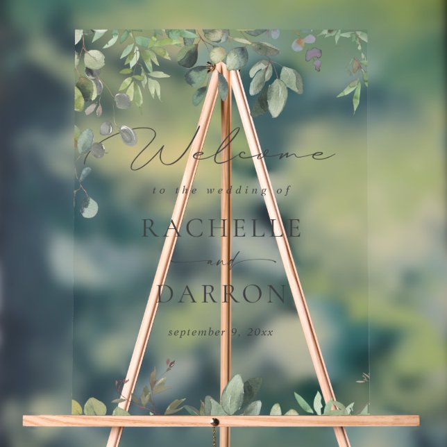 Rustic Eucalyptus Wedding Welcome Acrylic Sign (Neutral)