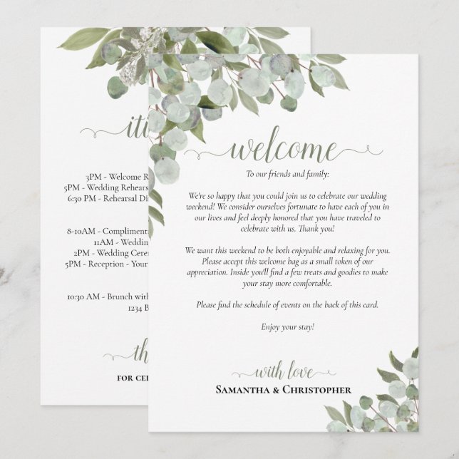 Rustic Eucalyptus Wedding Welcome & Itinerary Programme (Front/Back)