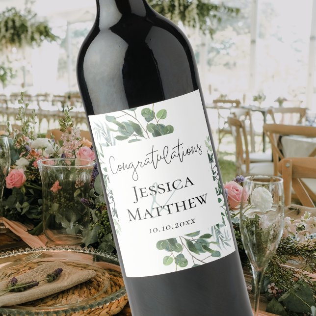 Rustic Eucalyptus Wedding Wine Label (Rustic Eucalyptus Wedding Wine Label)