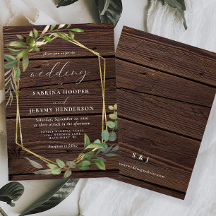 Rustic Eucalyptus Wood Gold Frame Wedding Invitation