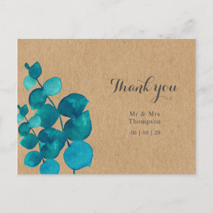 Rustic Eucalyptus Woodland Wedding Thank You Postcard