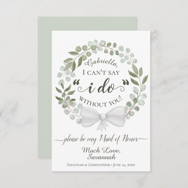 Rustic Eucalyptus Wreath Be my Maid of Honour Card (Front/Back)