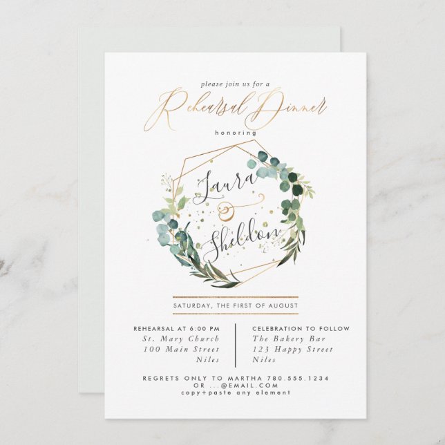 Rustic Eucalyptus Wreath Rehearsal Dinner Invitation (Front/Back)