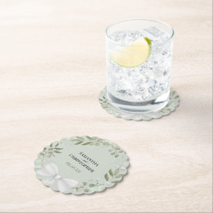 Rustic Eucalyptus Wreath Sage Green Wedding Paper  Coaster