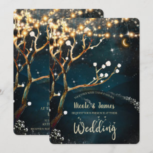 Rustic Evening Tree Lights Starry Night Wedding Invitation