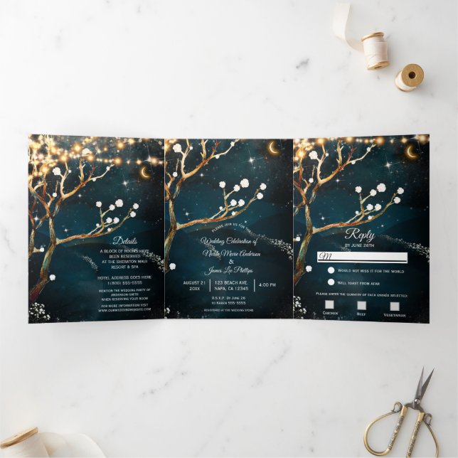 Rustic Evening Tree Lights Trifold Wedding  (Inside)