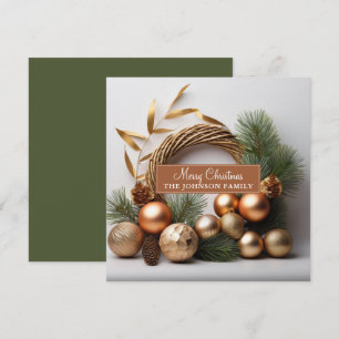Rustic Evergreen And Wood Wreath Holiday Card
