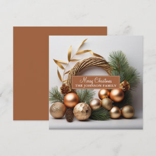 Rustic Evergreen And Wood Wreath Holiday Card