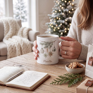 Rustic Evergreen Bauble Christmas Tree White Coffee Mug
