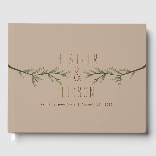 Rustic Evergreen Branches Wedding Guestbook (Front)