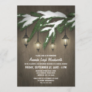 Rustic Evergreen Lantern Bridal Shower Invitations