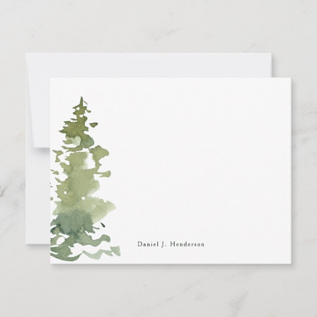 Rustic Evergreen Personalised Stationery Card (Front)