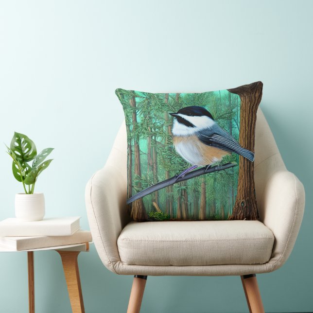 Rustic Evergreen Pine Chickadee Cushion (Chair)
