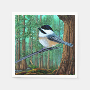 Rustic Evergreen Pine Chickadee Napkin