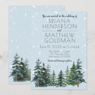 Rustic Evergreen Winter Pine Trees Wedding Invitation