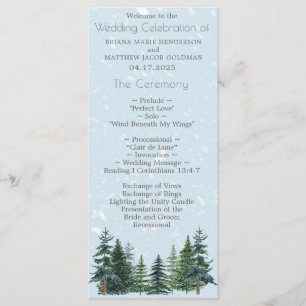Rustic Evergreen Winter Pine Trees Wedding Programme