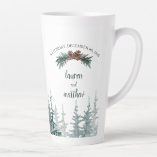 Rustic Evergreen Winter Wedding Latte Mugs