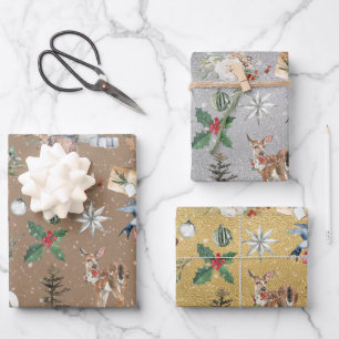 Rustic Everything Christmas Kraft Gold & Silver Wrapping Paper Sheet