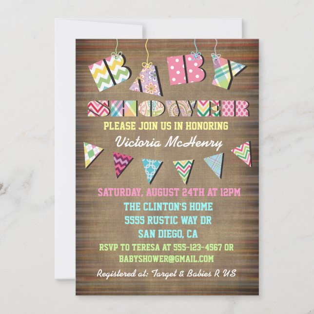 Rustic Fabric Shabby Chic  Baby Shower Invitations (Front)