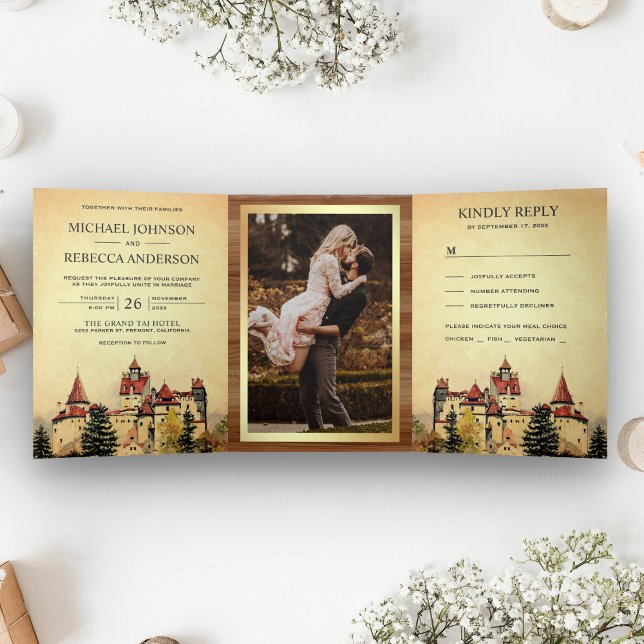 Rustic Fairytale Castle Princess Storybook Wedding Tri-Fold Invitation (Creator Uploaded)