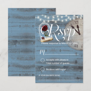 Rustic Fairytale Dusty Blue Barn Wedding RSVP Card