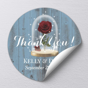 Rustic Fairytale Rose Dome Dusty Blue Wedding Classic Round Sticker