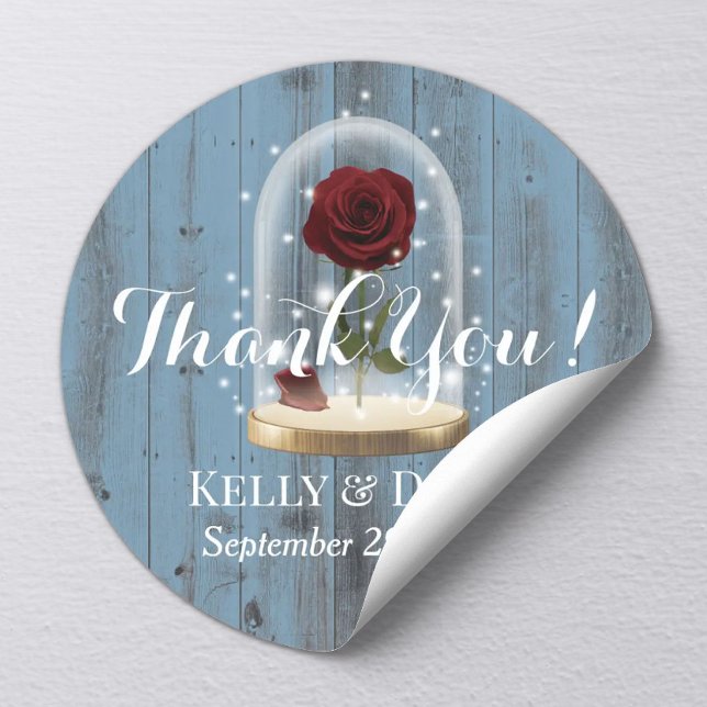 Rustic Fairytale Rose Dome Dusty Blue Wedding Classic Round Sticker (Creator Uploaded)