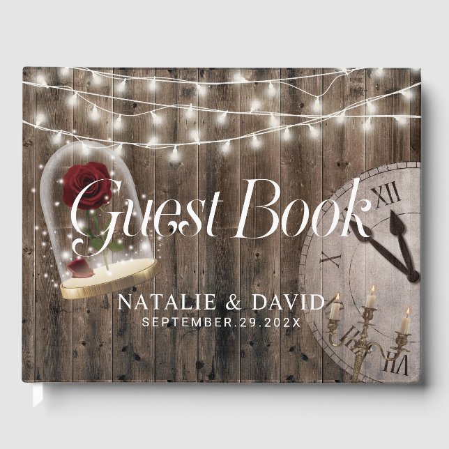 Rustic Fairytale Rose Glass Dome Wedding Guest Book (Front)