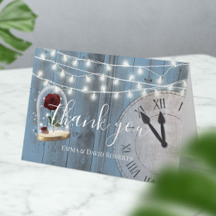 Rustic Fairytale Wedding Dusty Blue Wood Thank You Card