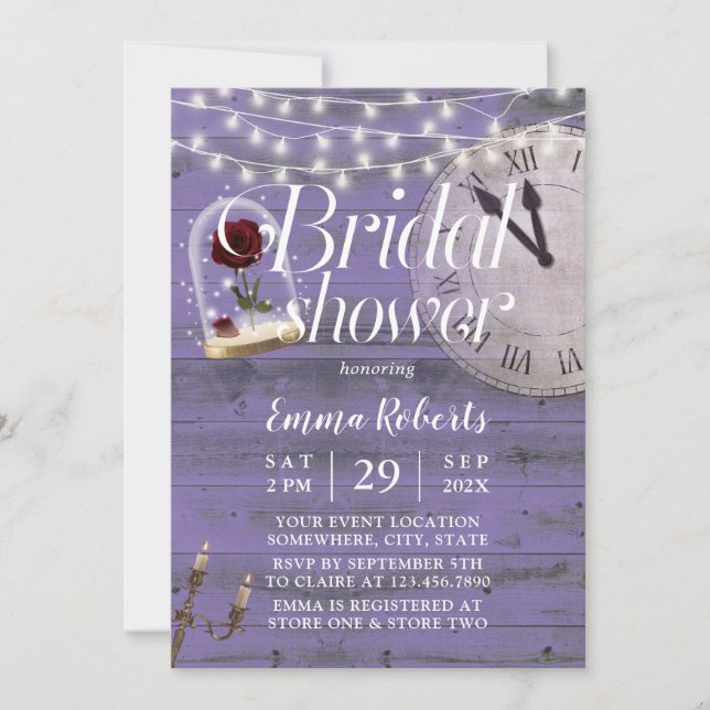 Rustic Fairytale Wedding Lavender Bridal Shower Invitation (Front)