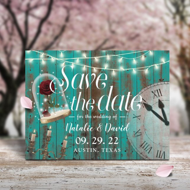 Rustic Fairytale Wedding Teal Barn Save the Date Announcement Postcard (Creator Uploaded)
