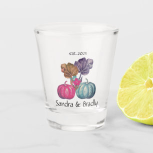 Rustic Fall Autumn Blue Pink pumpkins wedding Shot Glass