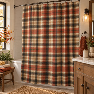 Rustic Fall Autumn Classic Plaid Rust Cream Black Shower Curtain