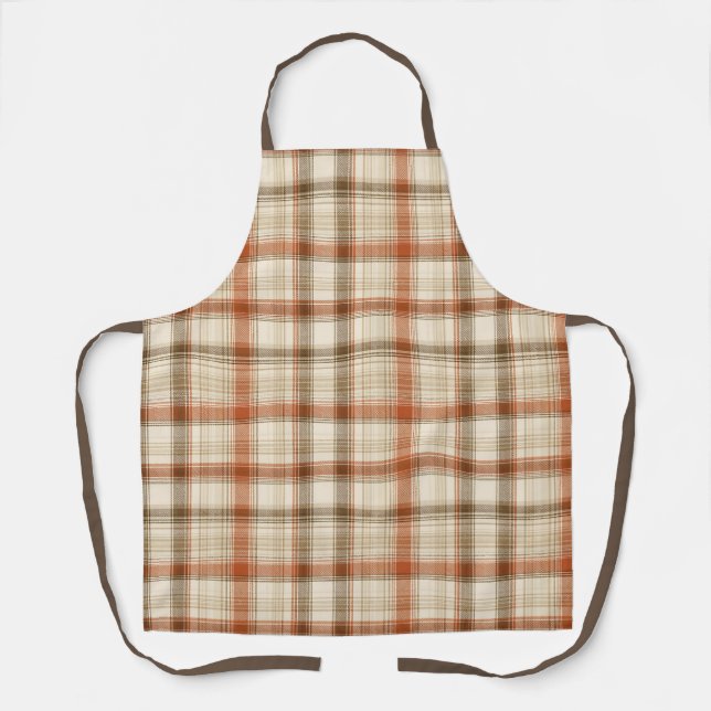 Rustic Fall Autumn Classic Plaid Rust Cream Brown Apron (Front)