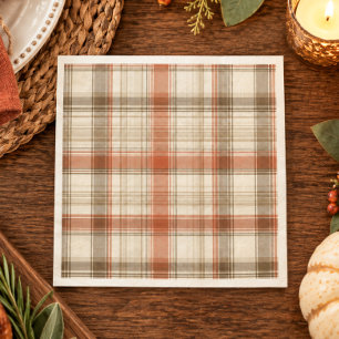 Rustic Fall Autumn Classic Plaid Rust Cream Brown Napkin