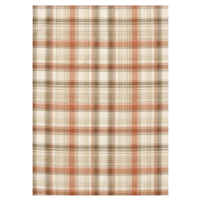 Rustic Fall Autumn Classic Plaid Rust Cream Brown Tablecloth (Front)