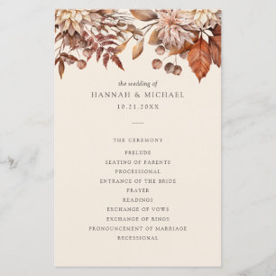 Rustic Fall Autumn Floral Foliage Wedding Program