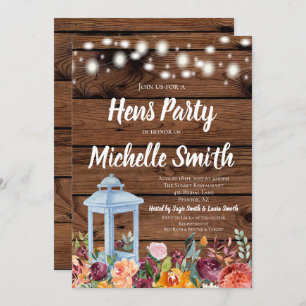 Rustic Fall Autumn Floral Lantern Hens Party Invitation
