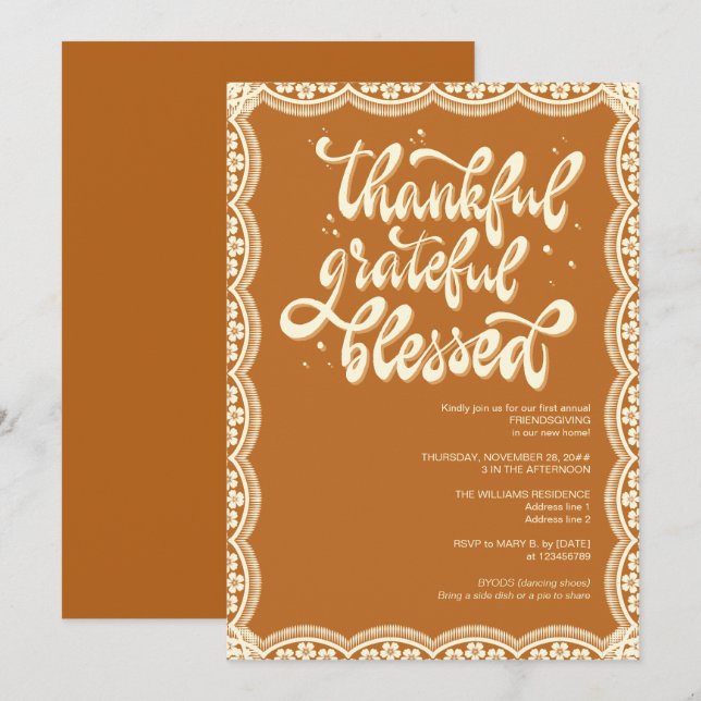 Rustic Fall Autumn Friendsgiving Terracotta Invitation (Front/Back)