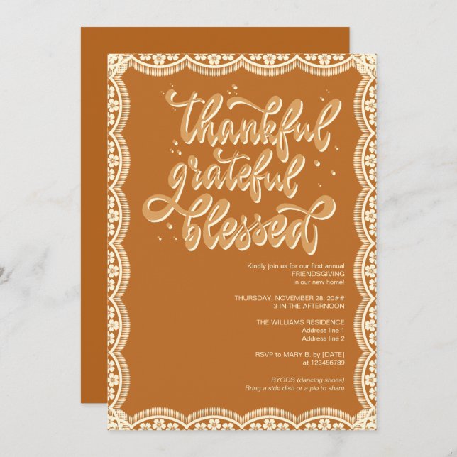 Rustic Fall Autumn Friendsgiving Terracotta Invitation (Front/Back)