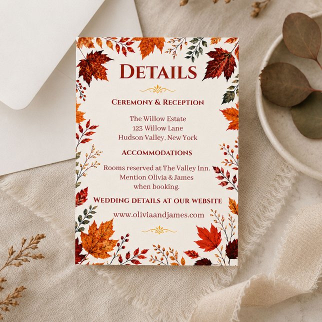 Rustic Fall Autumn Ivory & Orange Leaves Enclosure Card (Creator Uploaded)