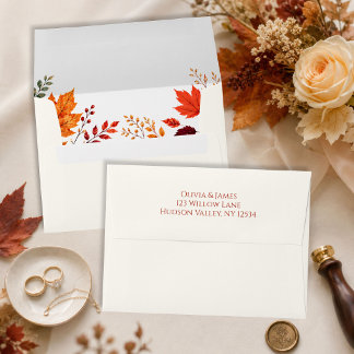 Rustic Fall Autumn Ivory & Orange Leaves Envelope