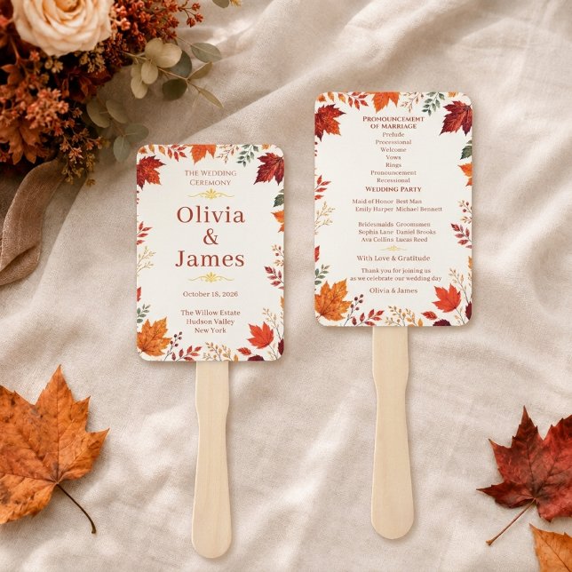 Rustic Fall Autumn Ivory & Orange Leaves Hand Fan (Creator Uploaded)
