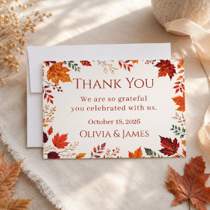 Rustic Fall Autumn Ivory & Orange Leaves Thank You Card