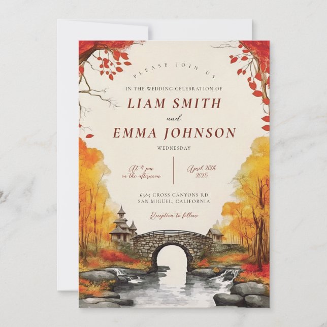 Rustic Fall Autumn Landscape Wedding Invitation (Front)