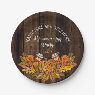 Rustic Fall  Autumn Pumpkin  Leaves Housewarming Paper Plate