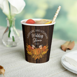 Rustic Fall Autumn Pumpkin Leaves Wedding Shower Paper Cups